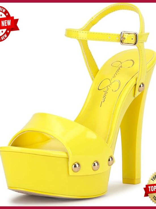 Platform Sandals with Stud Detailing, Adjustable Ankle Strap, 5.1-Inch Heel